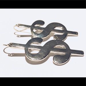 Right On The Money Silver Dollar Sign Earrings